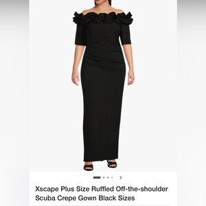 Xscape One Shoulder Black Dress with Ruffle Detail NWT